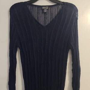 New York & Company Knit And Transparent Women's Navy Sweater